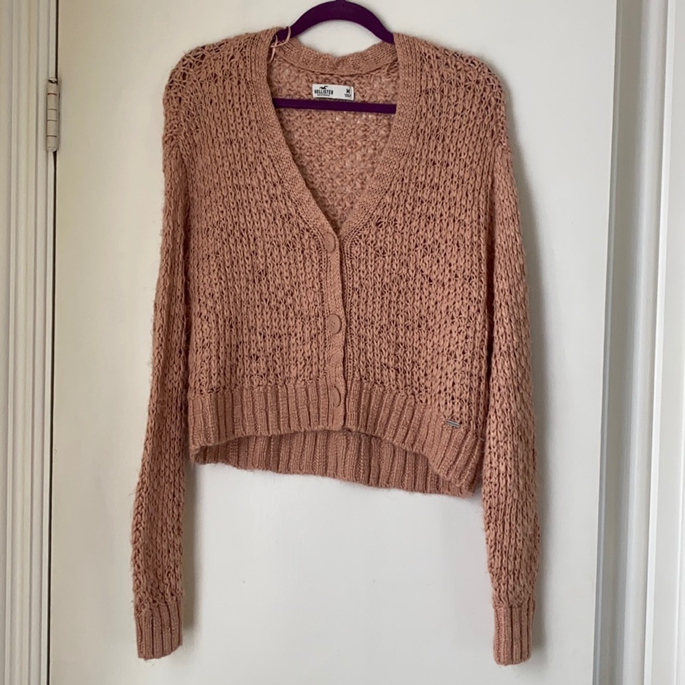 Hollister Fuzzy Pink Cardigan Sweater